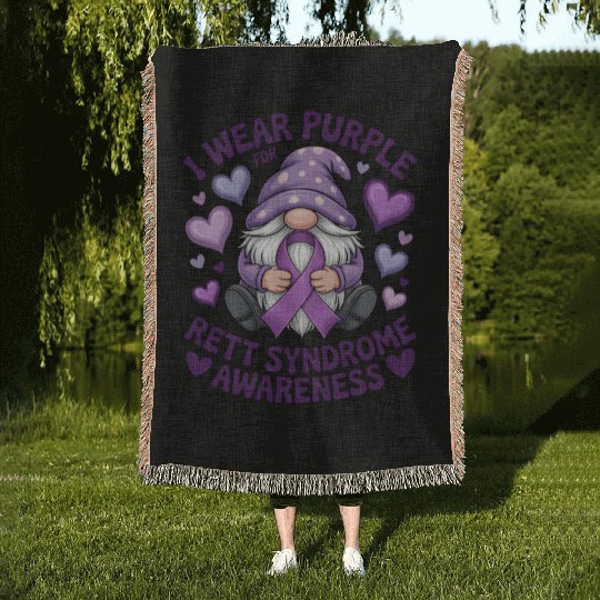 Purple Rett Syndrome Awareness Gnome Woven Blankets