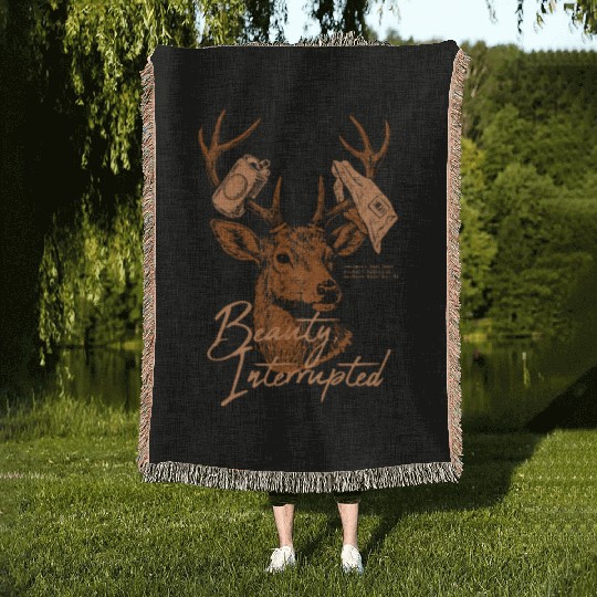 Beauty Interrupted –Realistic Red Deer Environment Woven Blankets