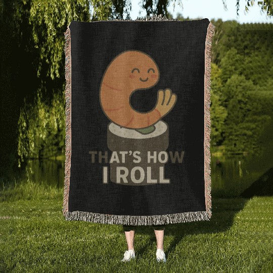 Cute Sushi Shrimp Roll Illustration Woven Blankets