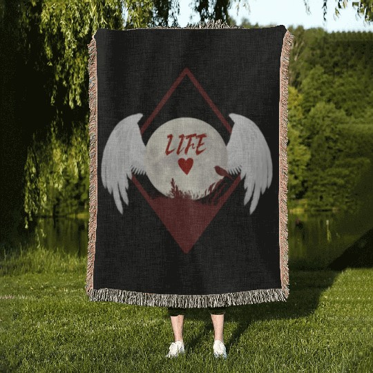 Moonlit Heart with Angel Wings (LIFE) Woven Blankets