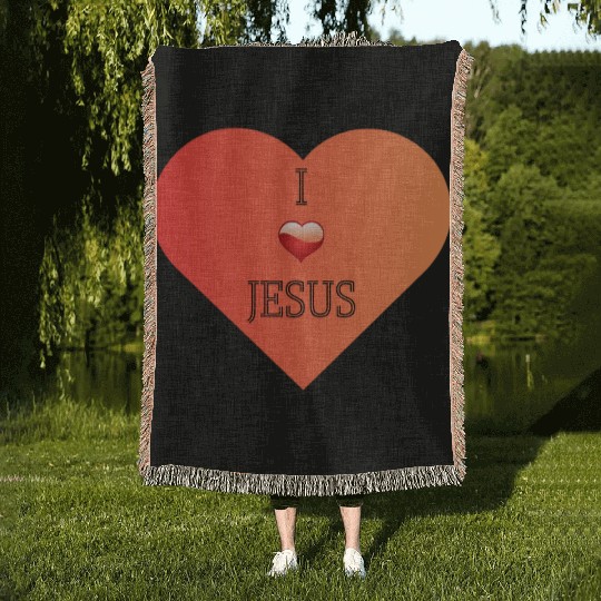 I Love Jesus Heart Design Woven Blankets
