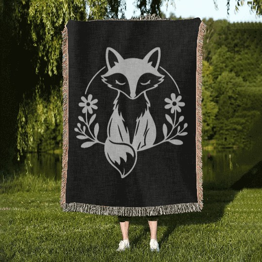 Whimsical Fox Floral Embrace Woven Blankets