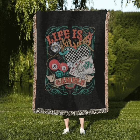 Life Is A Gamble Retro Poker Player Woven Blankets