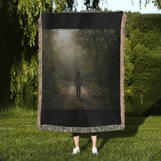 Enchanted Forest Path Illustration Woven Blankets