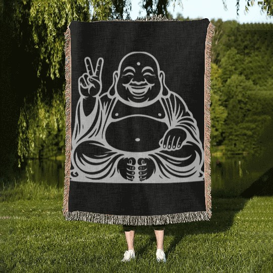 Joyful Buddha Peace Symbol Design Woven Blankets