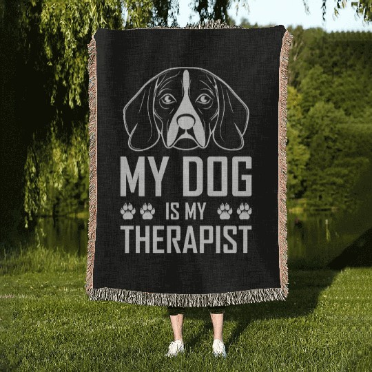 My Dog is My Therapist Beagle Woven Blankets