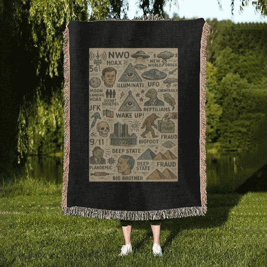 Vintage Conspiracy Theory Icons Woven Blankets