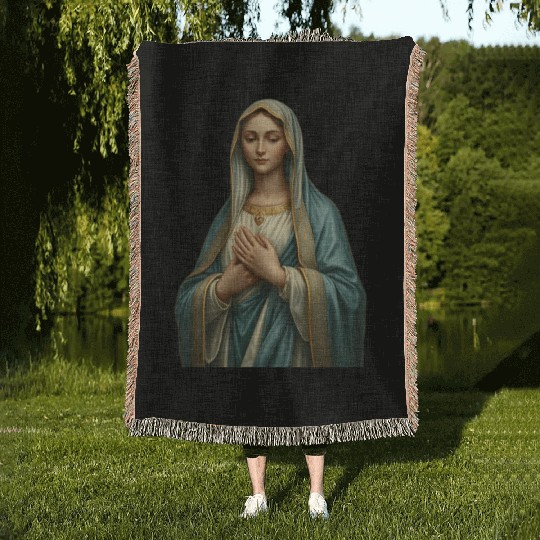 Madonna and Child Divine Embrace Woven Blankets