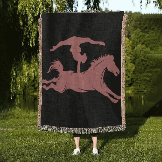 Minimalist horse riding silhouette vaulting equest Woven Blankets