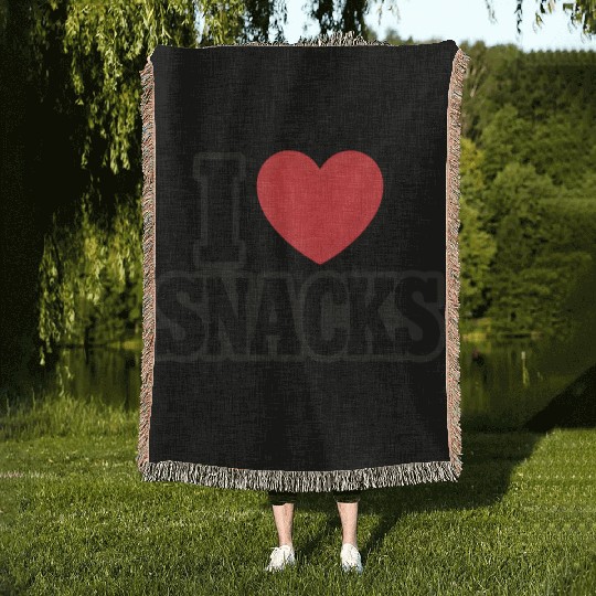 I Love Snacks Heart Graphic Woven Blankets