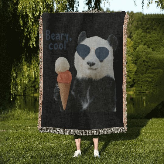 Cool Panda with Sunglasses and Ice Cream Woven Blankets