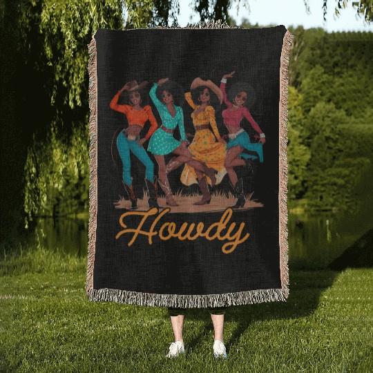 Black Cowgirls Line Dance Western Rodeo Country Woven Blankets