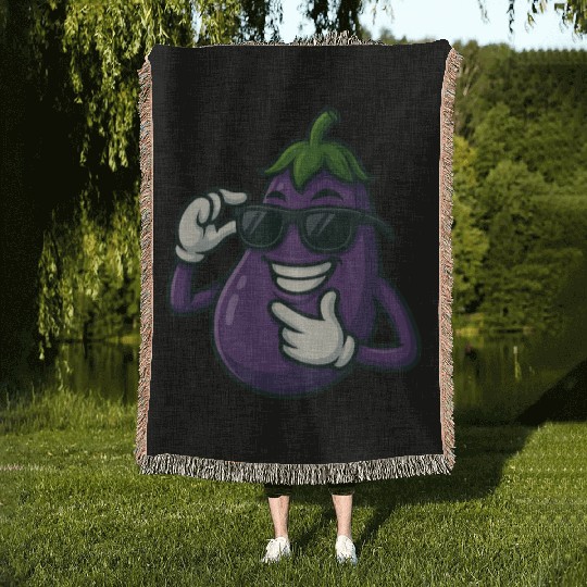 Cool eggplant vegetable design with sunglasses car Woven Blankets