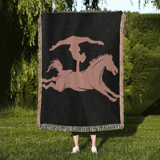 Minimalist horse riding silhouette vaulting equest Woven Blankets