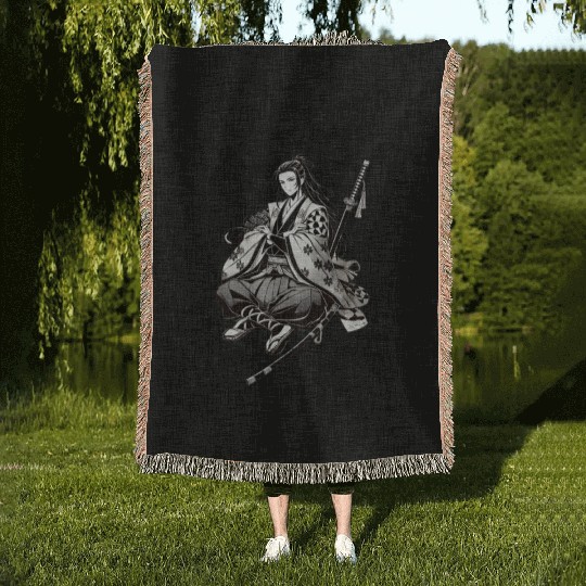 005 - Elegant Samurai Warrior Silhouette Woven Blankets