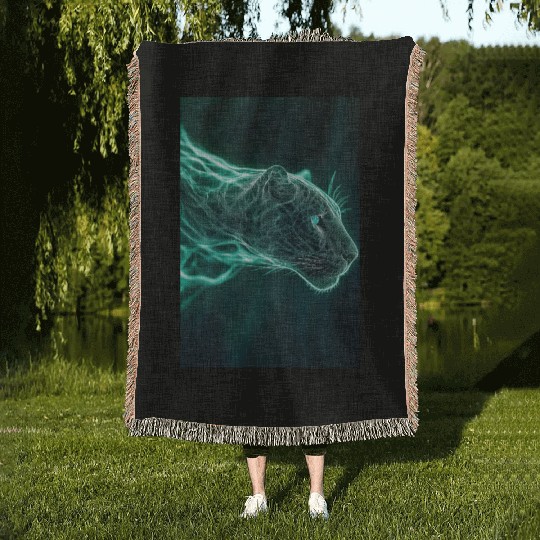 Neon Jaguar Spirit Form Woven Blankets