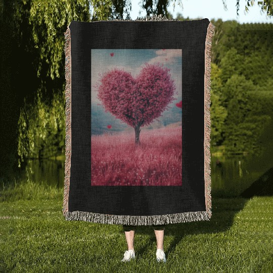 Romantic Heart Tree in Bloom Woven Blankets