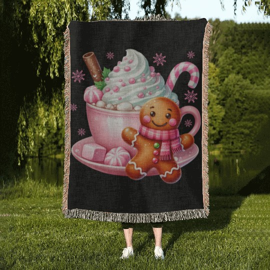 Whimsical Holiday Hot Chocolate Scene Woven Blankets