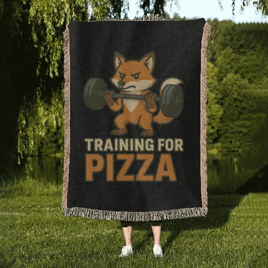 Funny Gym Woven Blankets Training for Pizza Workout Fox