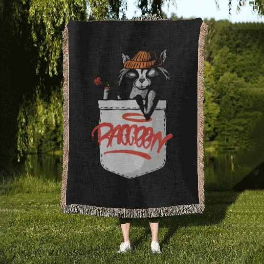 Graffiti Raccoon with Smirking Attitude Woven Blankets