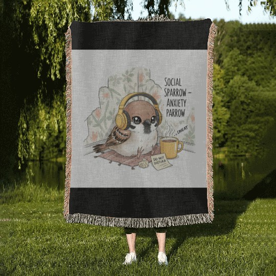 "Social Sparrow – Anxiety Parrow" Woven Blankets
