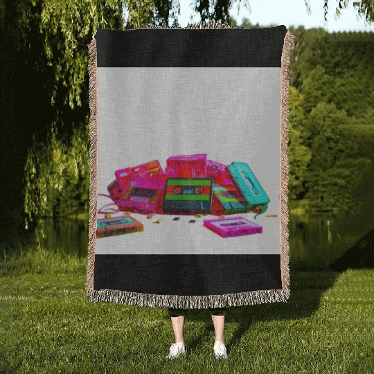 Vibrant Retro Cassette Tape Pattern Woven Blankets