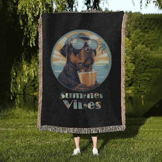 Summer Vibes Dog – Cool Beach Mood Woven Blankets