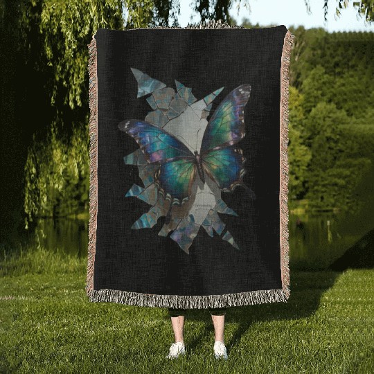 Vivid Butterflies Breaking Through Glass Woven Blankets