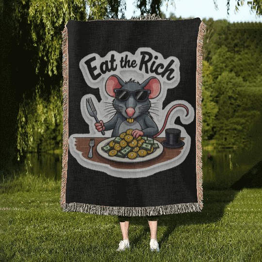 Eat the Rich Rat – Street Rebellion Woven Blankets