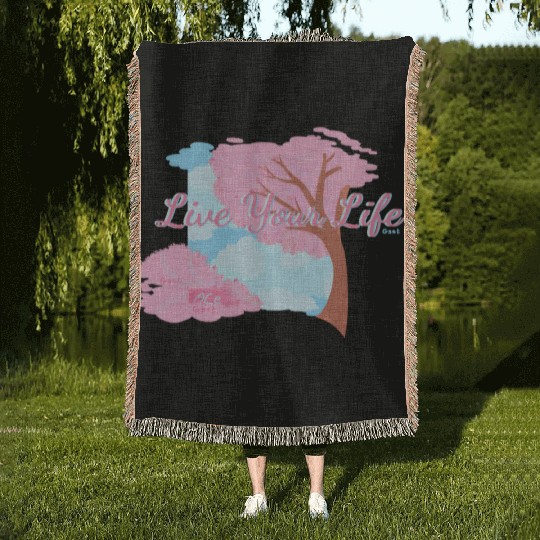 Pink Cherry Blossom Inspirational Design Woven Blankets