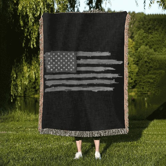 Vintage Distressed American Flag Design Woven Blankets