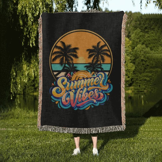 Tropical Sunset Summer Vibes Design Woven Blankets