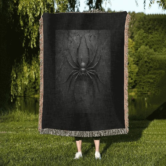 Black Widow Style Spider Art Woven Blankets