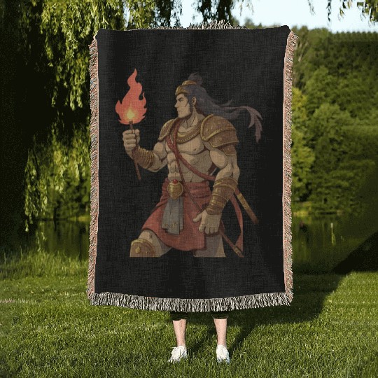 Heroic Warrior with Torch Woven Blankets