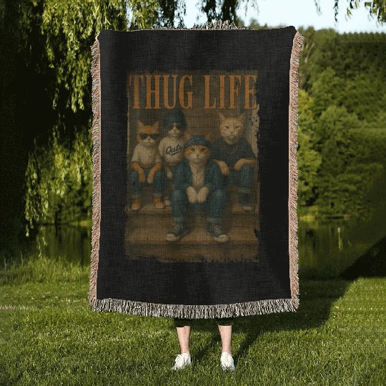 Thug Life Cats Funny Gangsta Street Style Woven Blankets
