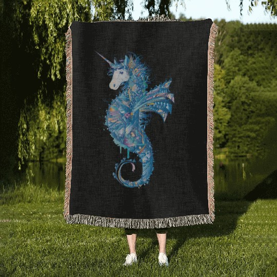 Mystical Seahorse Unicorn – Artful & Magical Woven Blankets