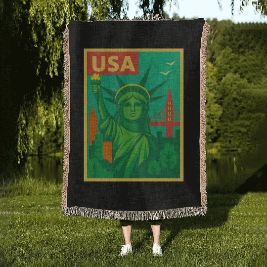 Iconic Statue of Liberty Urban Artwork  Woven Blankets