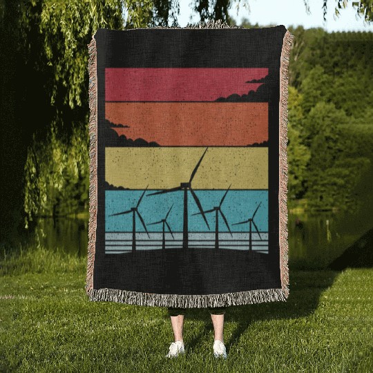 Wind Energy Earth Day Wind Turbine Woven Blankets