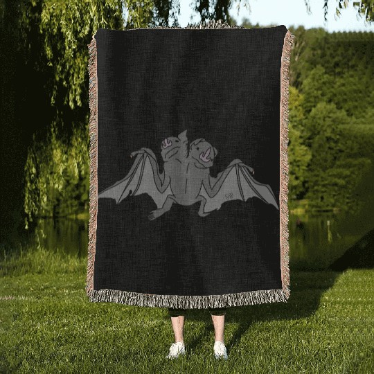 Whimsical Double Headed Bat Illustration Woven Blankets