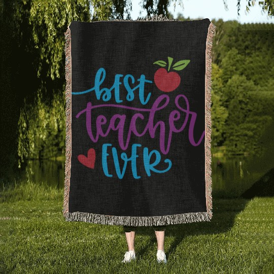 Best Teacher Ever – Apple & Heart Design Woven Blankets
