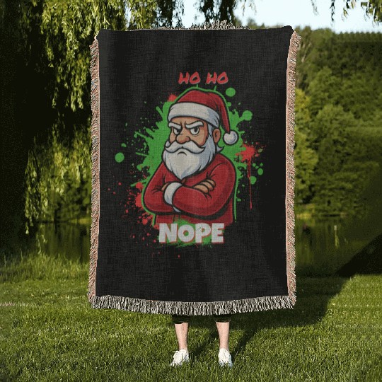 Ho Ho Nope – Grumpy Santa Art Woven Blankets