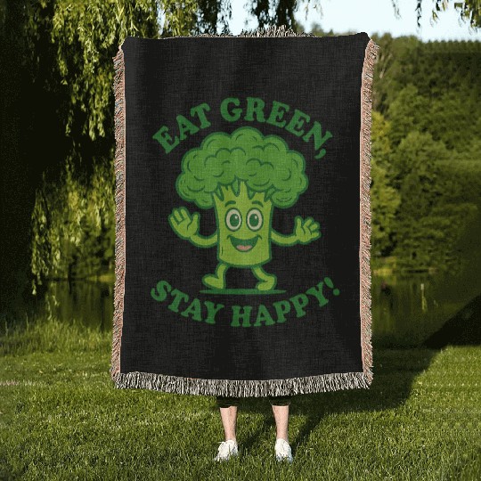 Eat Green Stay Happy Broccoli Character Woven Blankets