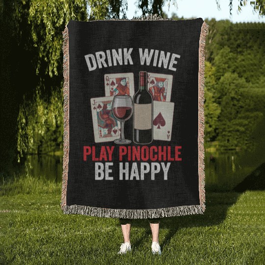Funny Pinochle And Wine Playing Card Deck Games Woven Blankets