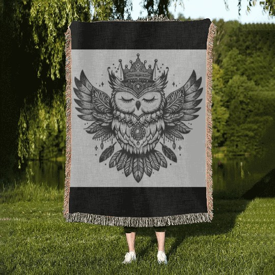 Majestic Crowned Owl Fantasy Design Woven Blankets