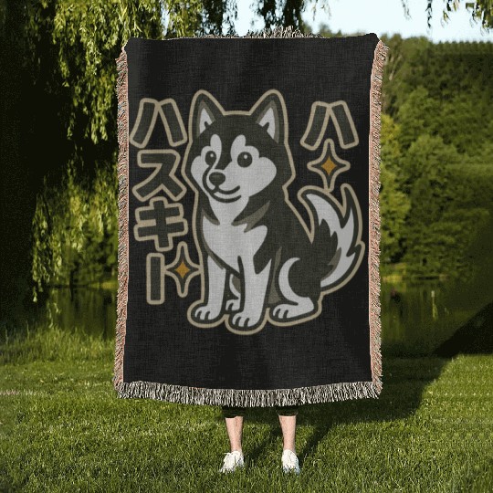 Cute Husky Japanese Woven Blankets