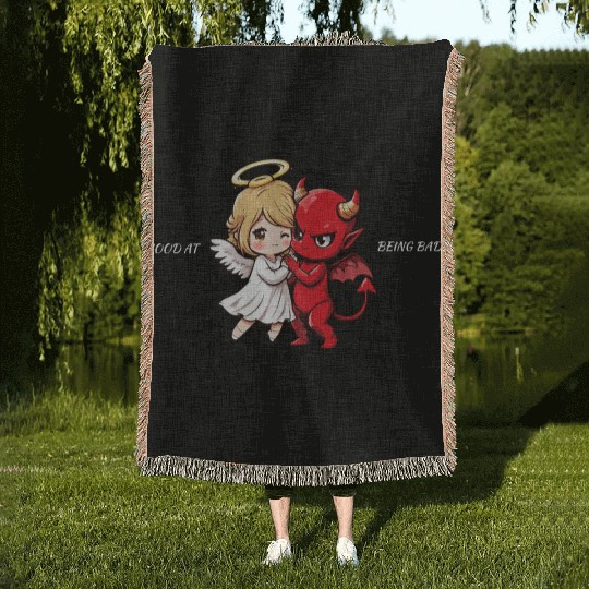 Heavenly Angel vs Devil Cartoon Design Woven Blankets
