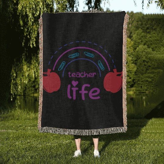 Teacher Life – Rainbow & Apple Design Woven Blankets