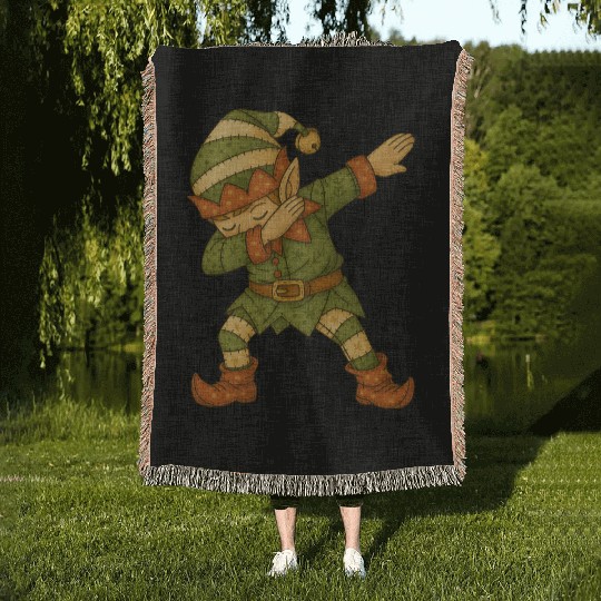 Patchwork Dabbing Elf Christmas Vintage Folk Art Woven Blankets