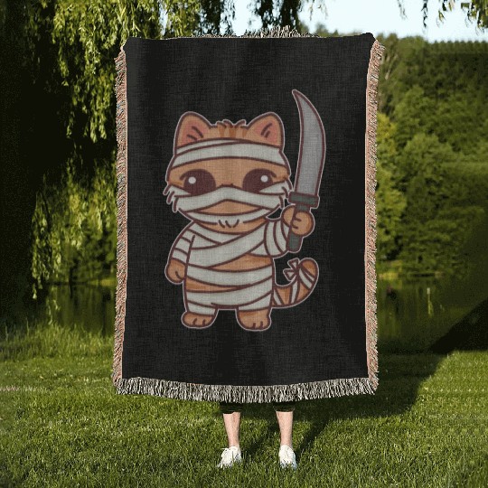 Mummy Cat Warrior Cartoon Design Woven Blankets