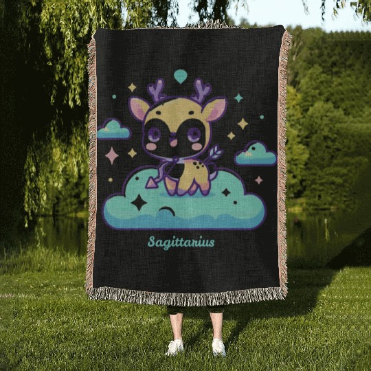 Whimsical Sagittarius Zodiac Deer Woven Blankets